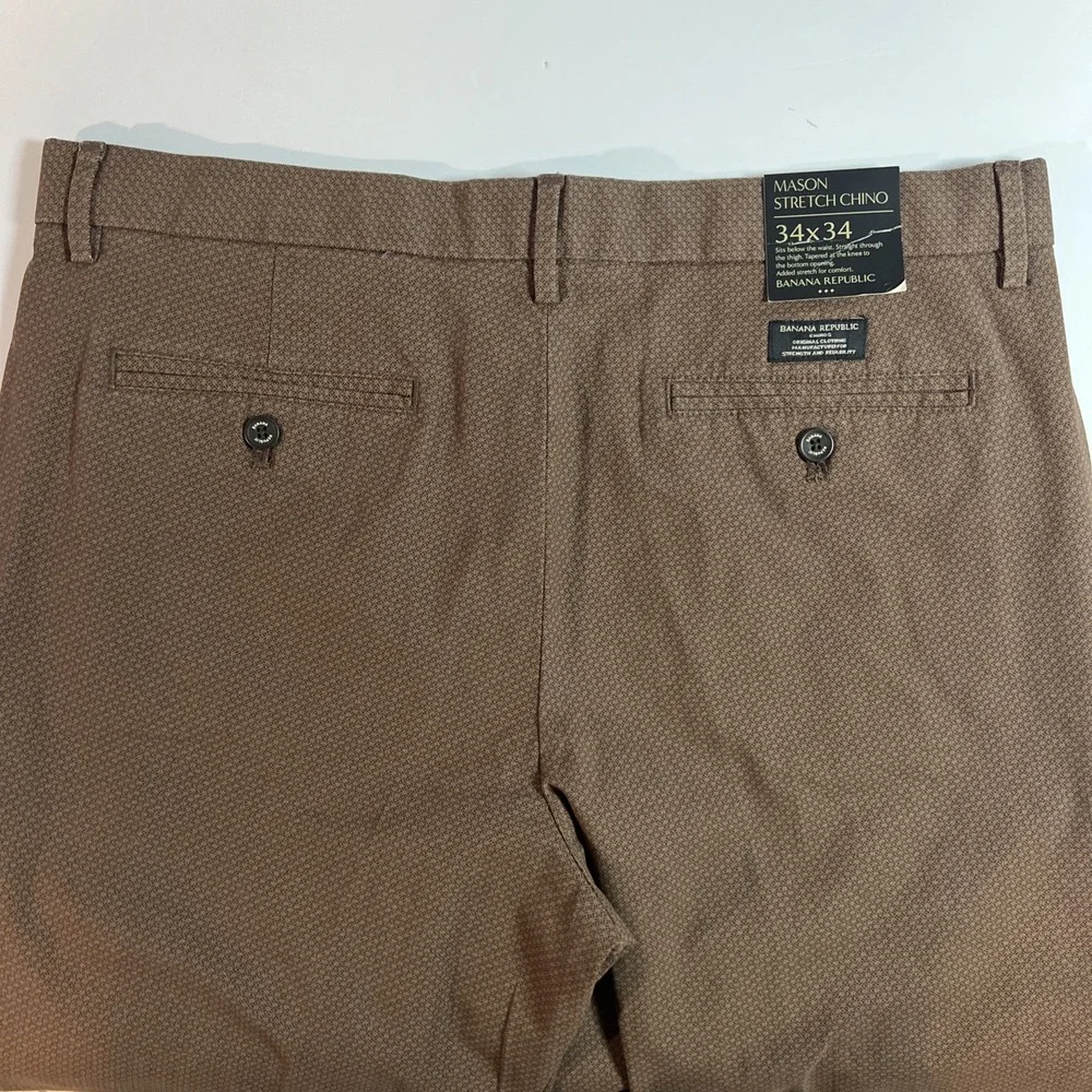 Banana Republic Mason Stretch Chino Pants Mens 34x34‎ Brown Tapered Fit Stretch